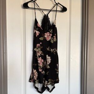 Mind Code Black and Pink Floral Romper